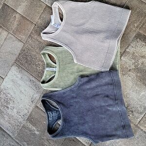 Zenana Bundle Of 3 Racer Back Long Line Ribbed Brami Sz L/XL Black, Olive & Nude